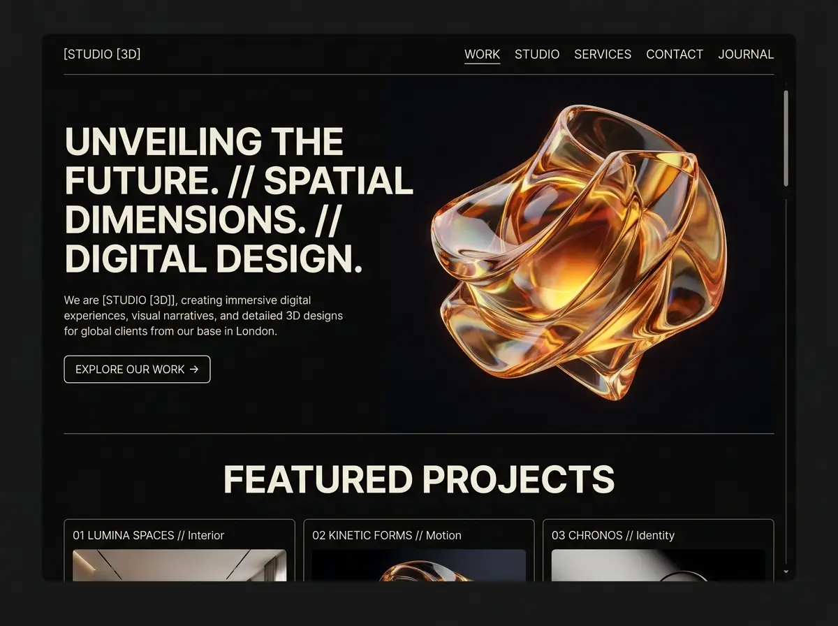 Preview of a generated dark studio homepage