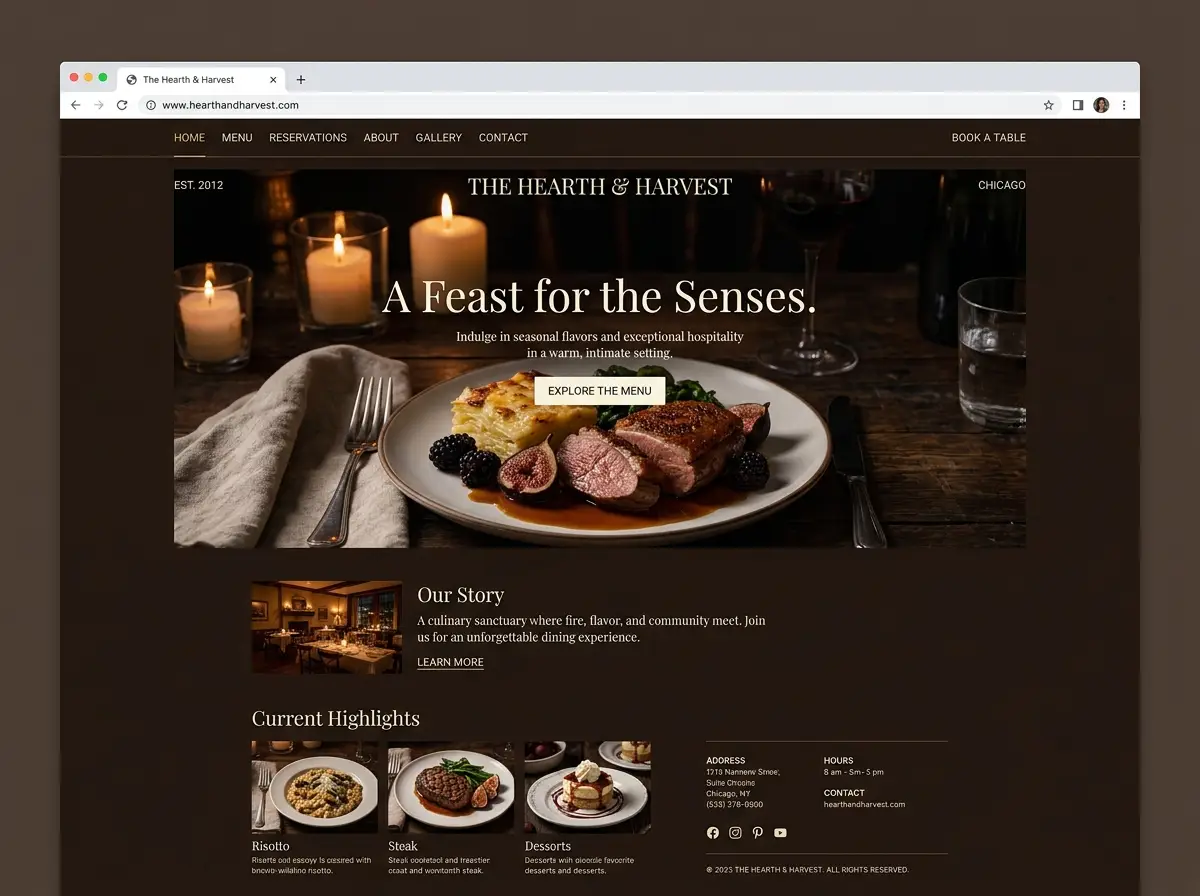 Ember Table warm restaurant website template