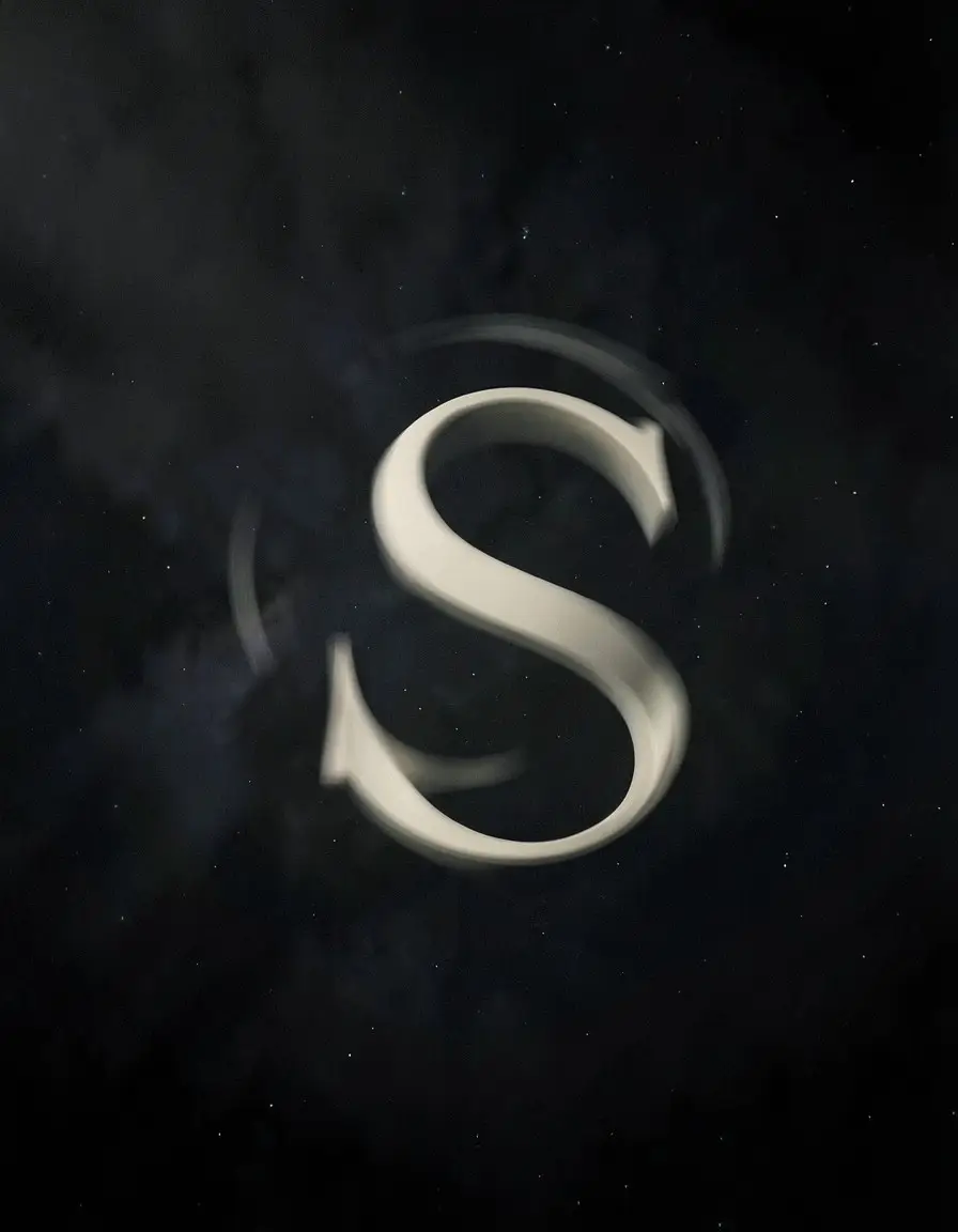 Kinetic serif letterforms rotating in dark space